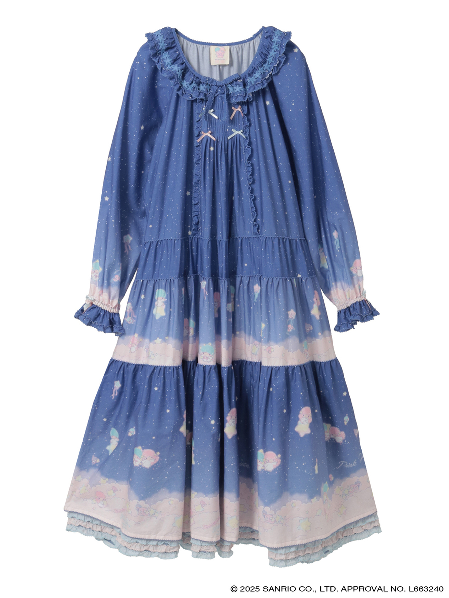 Little Twin Stars×PINK HOUSE A Starry Night Wish柄ミディワンピース 詳細画像 ナイトブルー 1