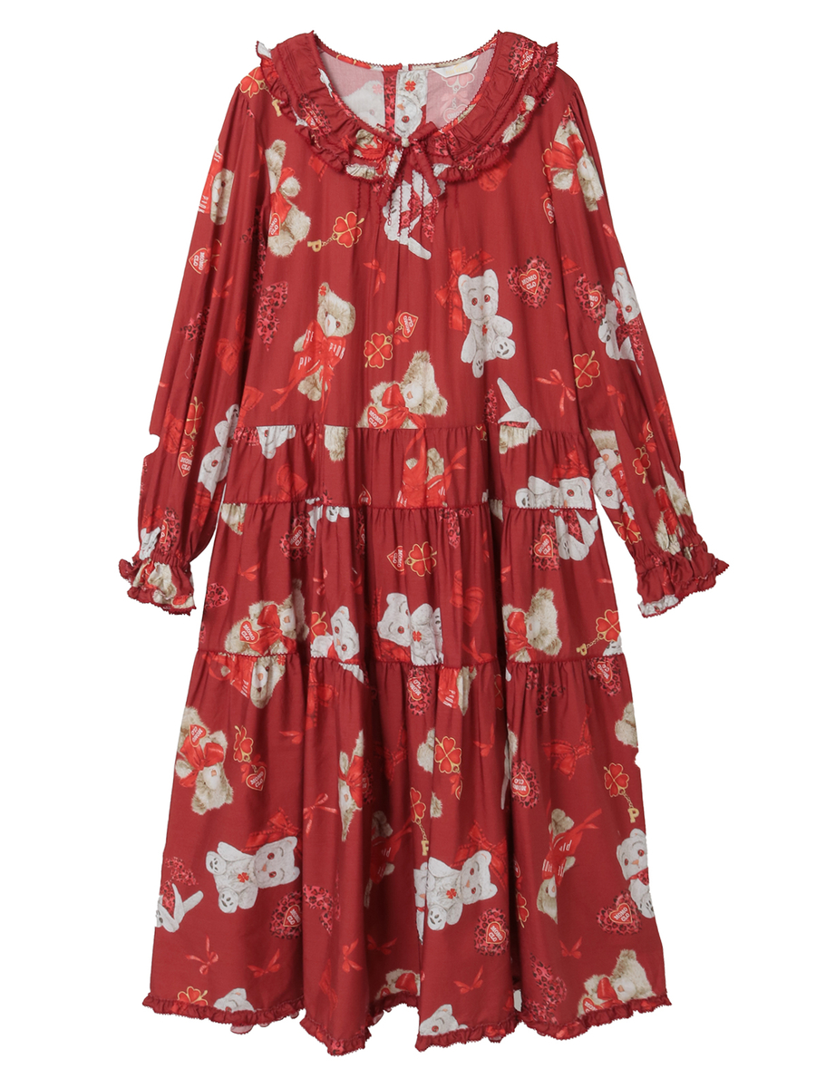 PINK HOUSE×Momoclo ももクロベアプリントミディワンピース 詳細画像 アカ 1