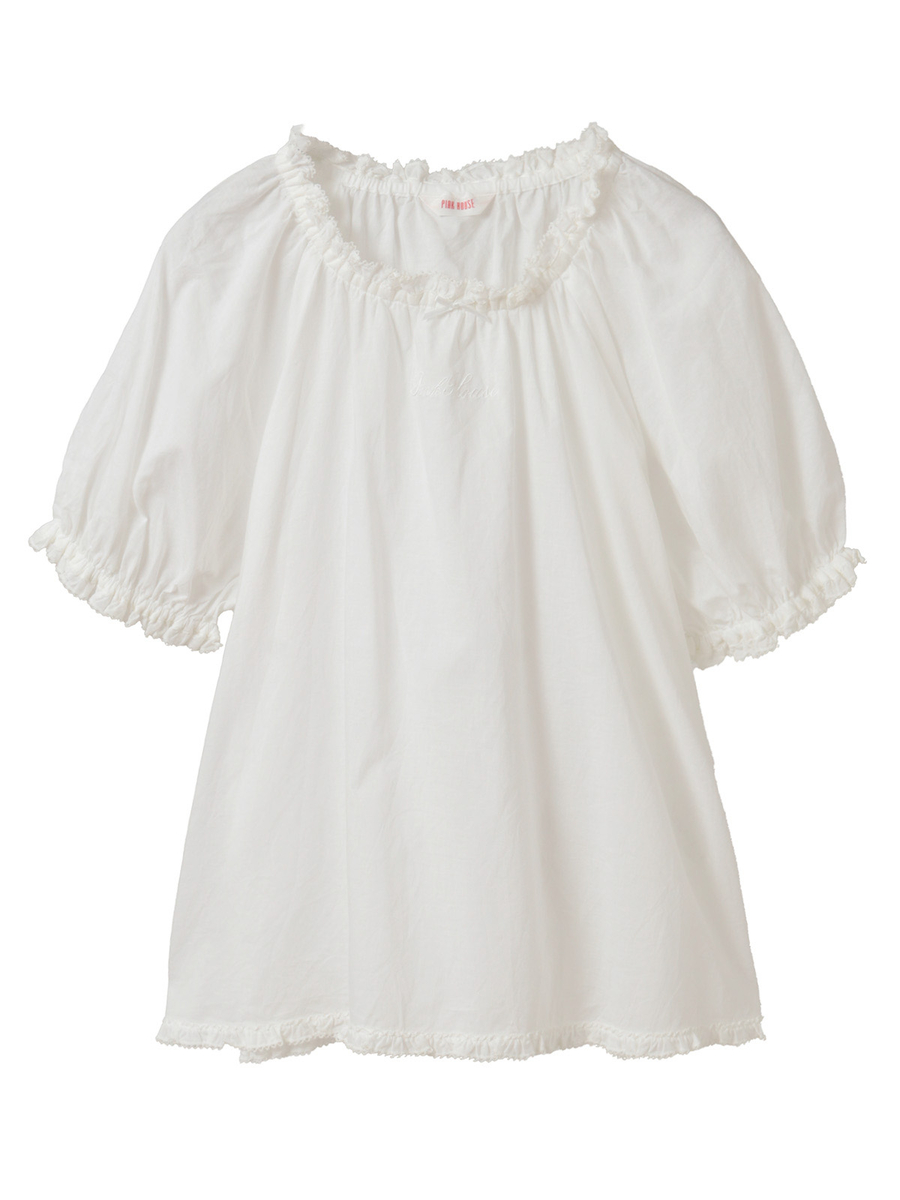 ロゴ刺繍入りローンブラウス 詳細画像 シロ 1