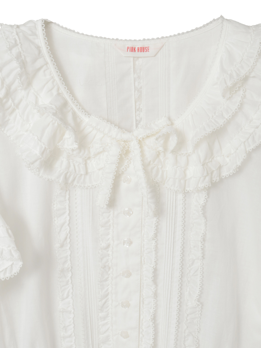 フランス製レース使いローンオーバーブラウス 詳細画像 クロ 8