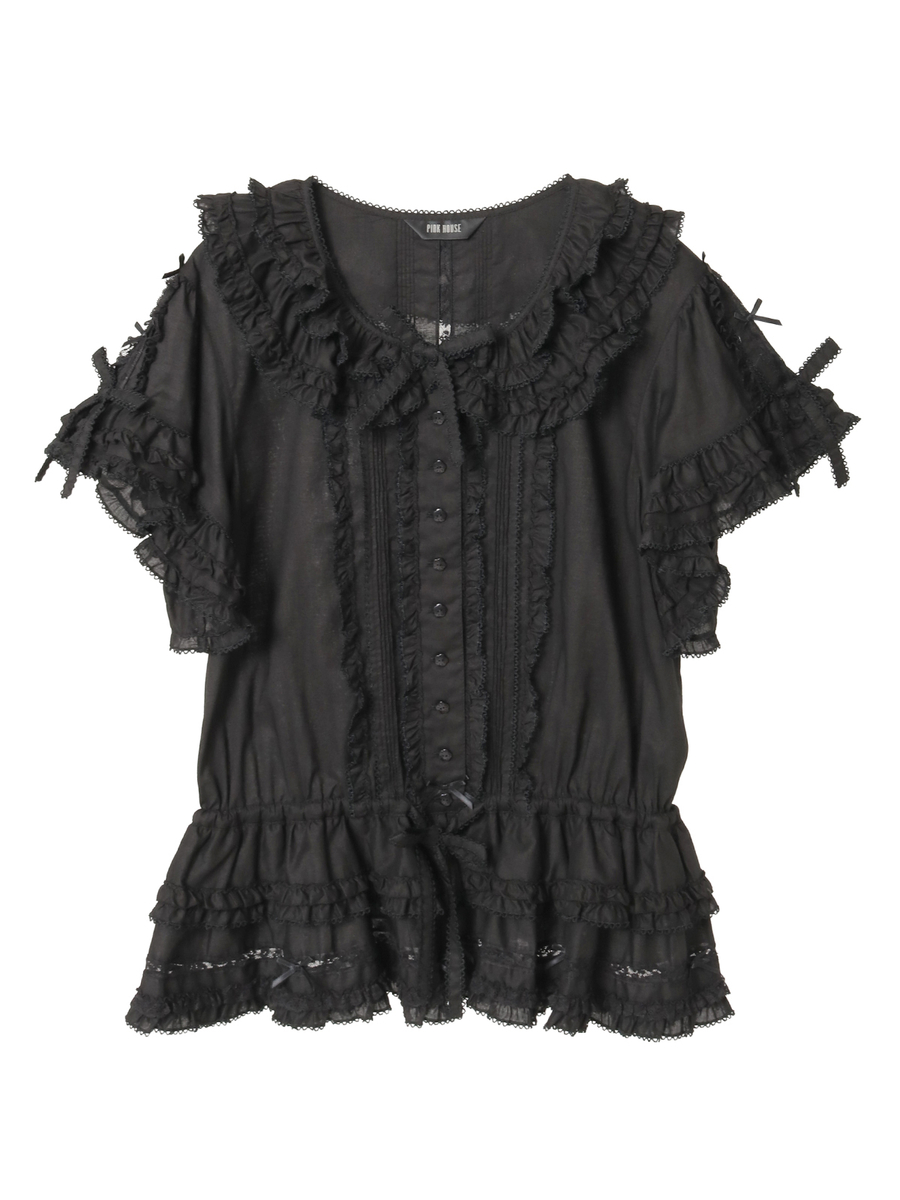 フランス製レース使いローンオーバーブラウス 詳細画像 クロ 1