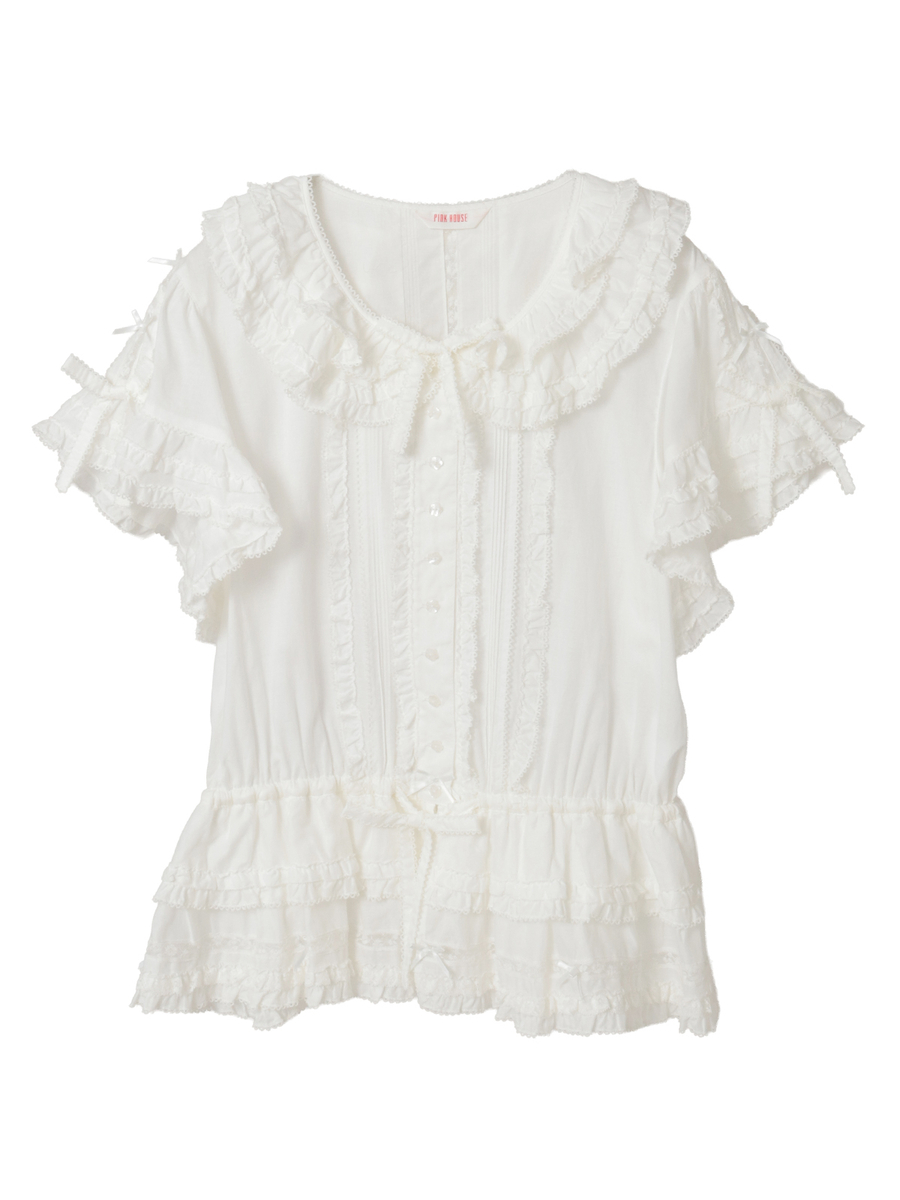 フランス製レース使いローンオーバーブラウス 詳細画像 シロ 1