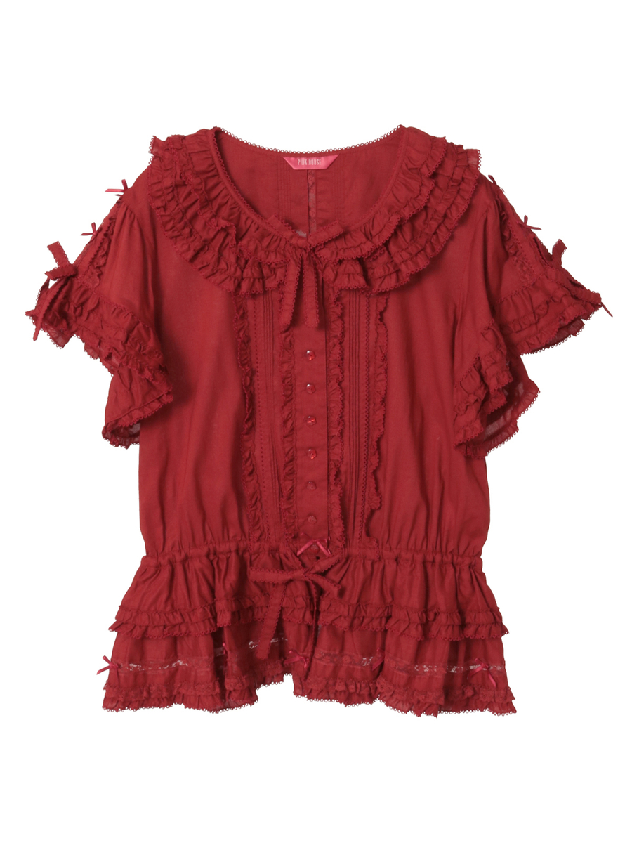 フランス製レース使いローンオーバーブラウス 詳細画像 アカ 1