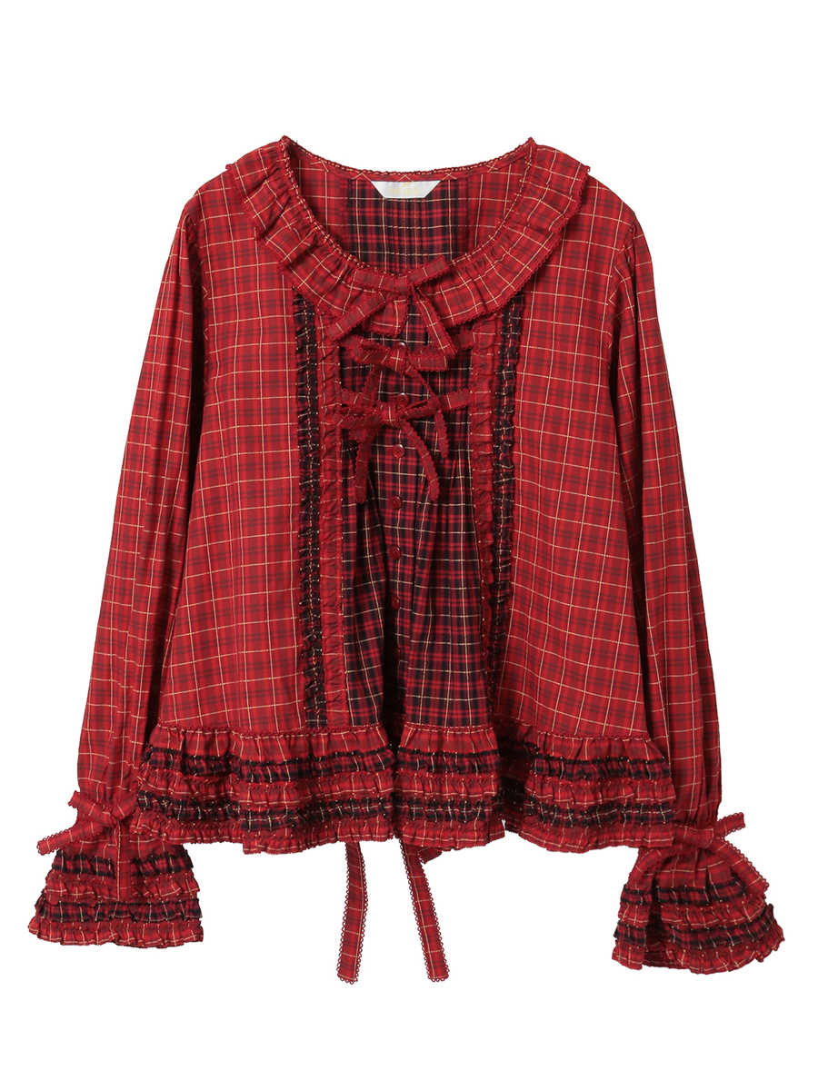 オリジナルコードチェックブラウス 詳細画像 アカ 1