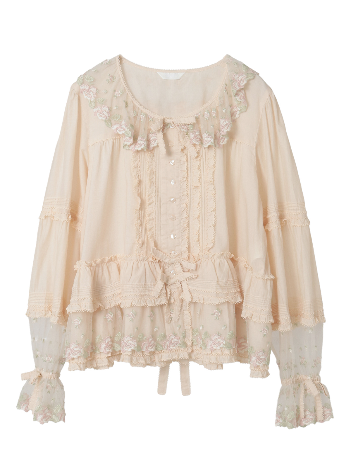 ピンクハウス ピンク バラレース ブラウス/2022年 クリーニング済み PINK HOUSE ブラウス シャツ フランス製レース使いローン