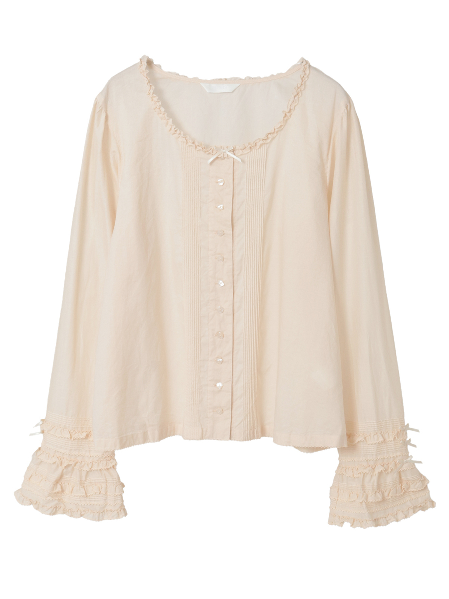 袖フリル使いローンブラウス 詳細画像 ハッカ 1