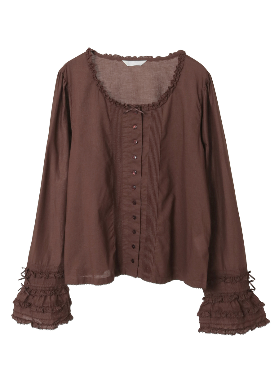 袖フリル使いローンブラウス 詳細画像 チョコレート 1
