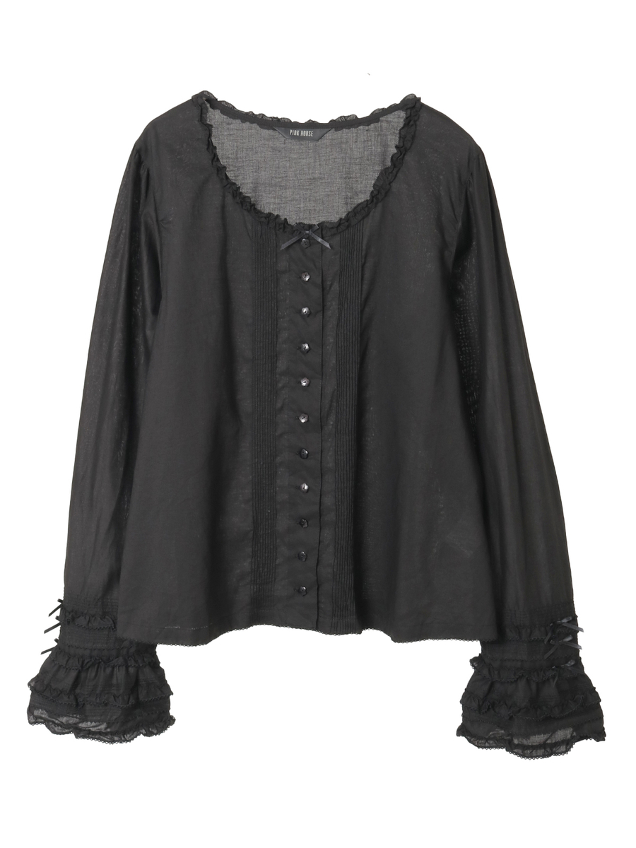 袖フリル使いローンブラウス 詳細画像 クロ 1