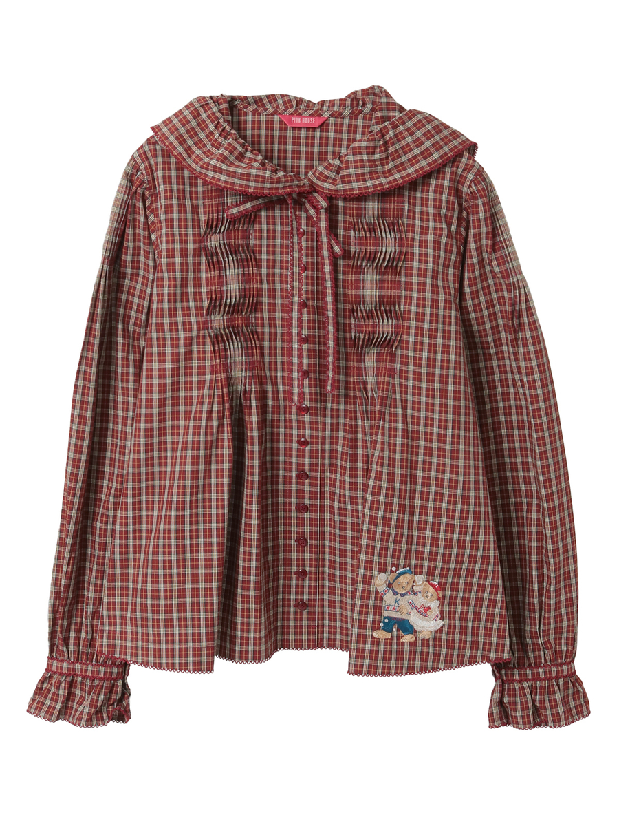 三つ子のくまの冬支度刺繍使いフードブラウス 詳細画像 コン系 1