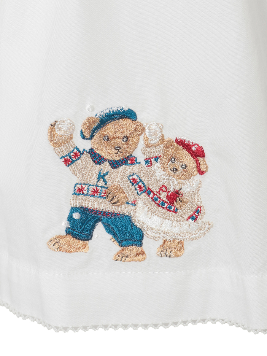 三つ子のくまの冬支度刺繍使いフードブラウス 詳細画像 コン系 11