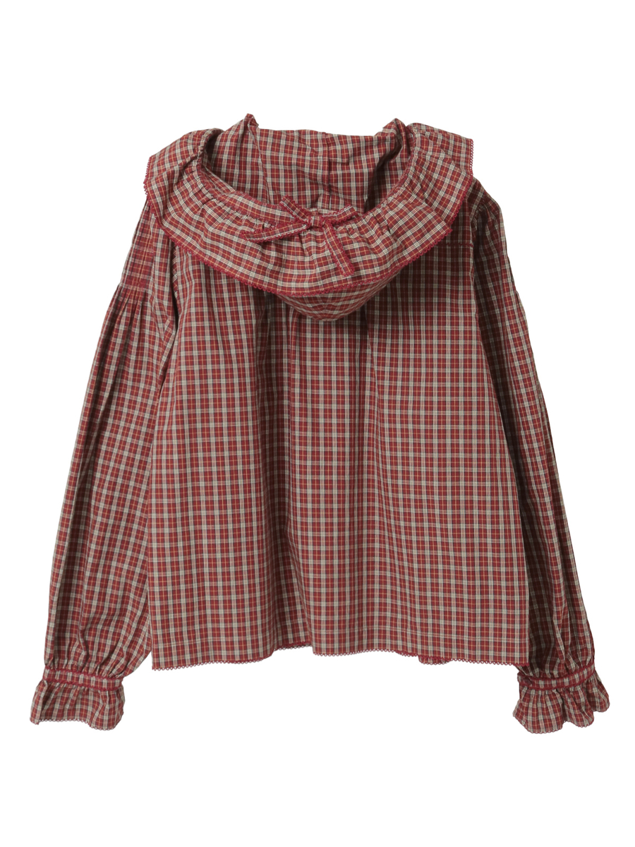 三つ子のくまの冬支度刺繍使いフードブラウス 詳細画像 コン系 2