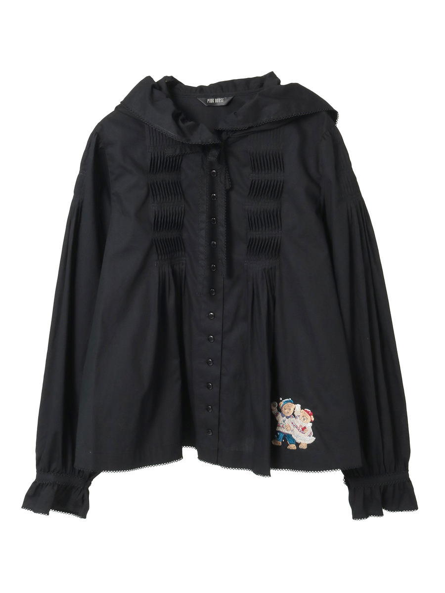 三つ子のくまの冬支度刺繍使いフードブラウス 詳細画像 クロ 1