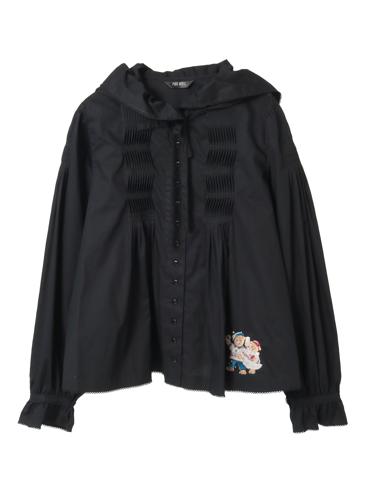 三つ子のくまの冬支度刺繍使いフードブラウス｜ピンクハウス