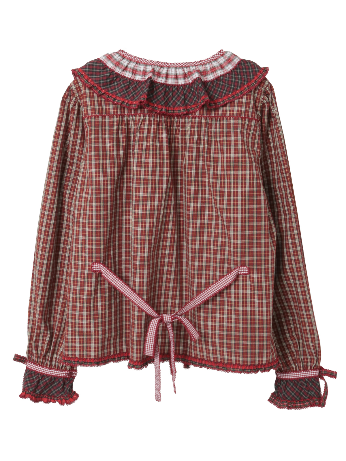 PINK HOUSE ピンクハウス ギンガムチェック 襟 フリル ブラウス PINK HOUSE（ピンクハウス）の「ギンガムチェックパッチワーク