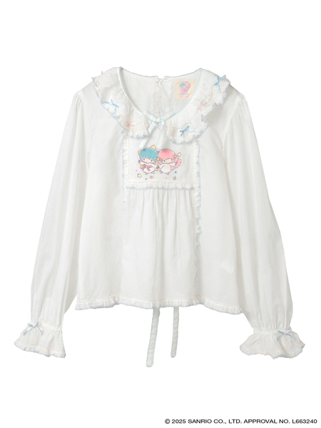 Little Twin Stars×PINK HOUSE 刺しゅう入りローンブラウス