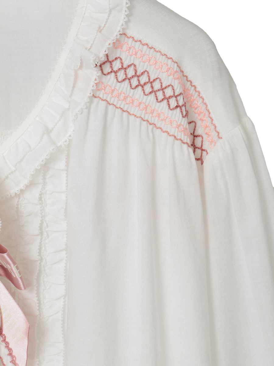 スモック刺繍ブラウス 詳細画像 シロ×ピンク 13