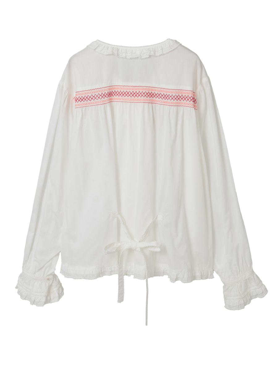 スモック刺繍ブラウス 詳細画像 シロ×ピンク 2