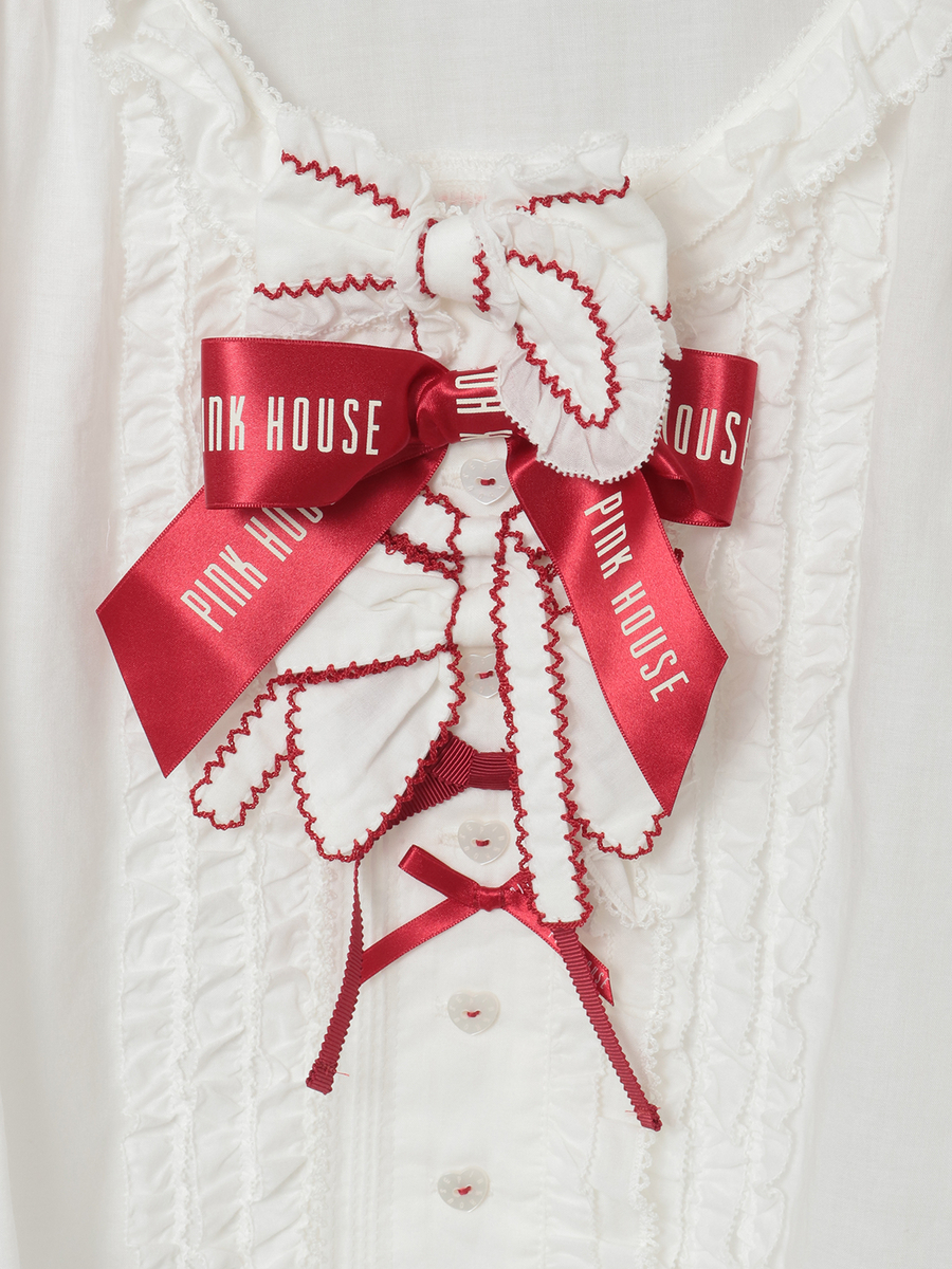 スモック刺繍ブラウス 詳細画像 シロ×ピンク 8