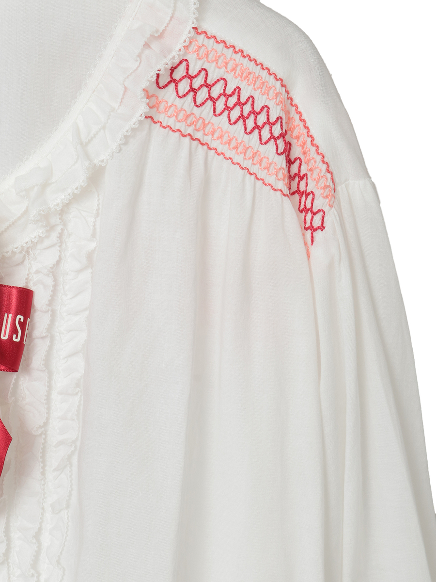 スモック刺繍ブラウス 詳細画像 シロ×ピンク 9