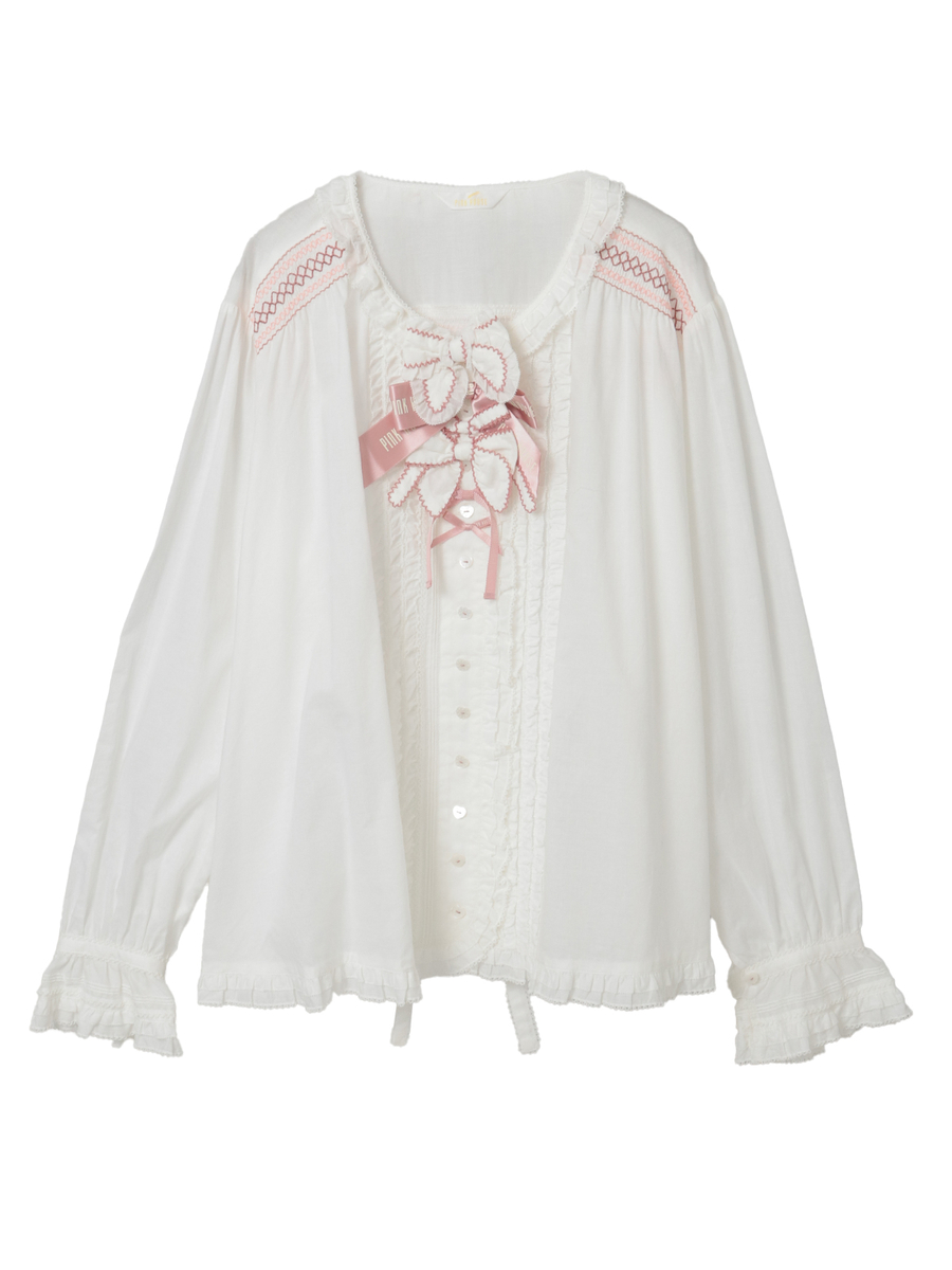 スモック刺繍ブラウス 詳細画像 シロ×ピンク 1