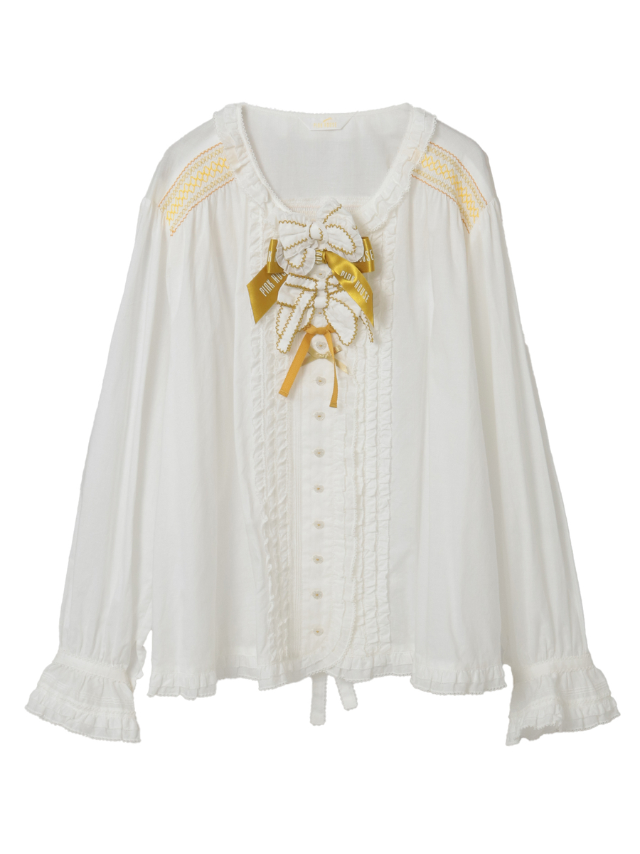 スモック刺繍ブラウス 詳細画像 シロ×イエロー 1