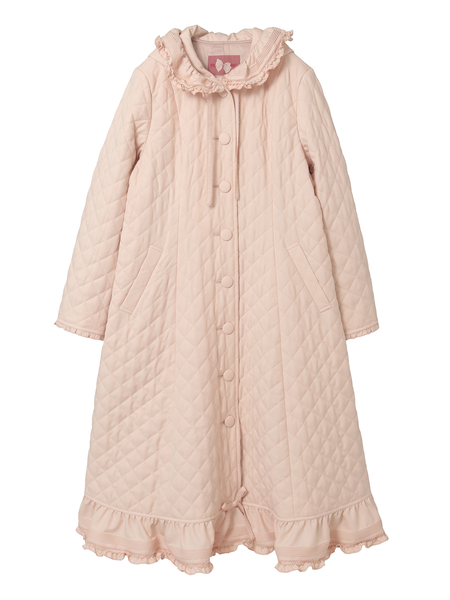 フリルフード付きキルティングロングコート