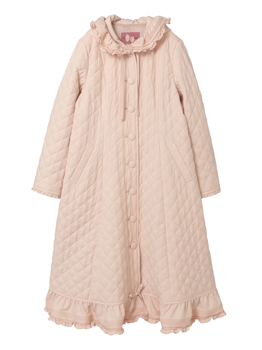 フリルフード付きキルティングロングコート 詳細画像 ピンク 1