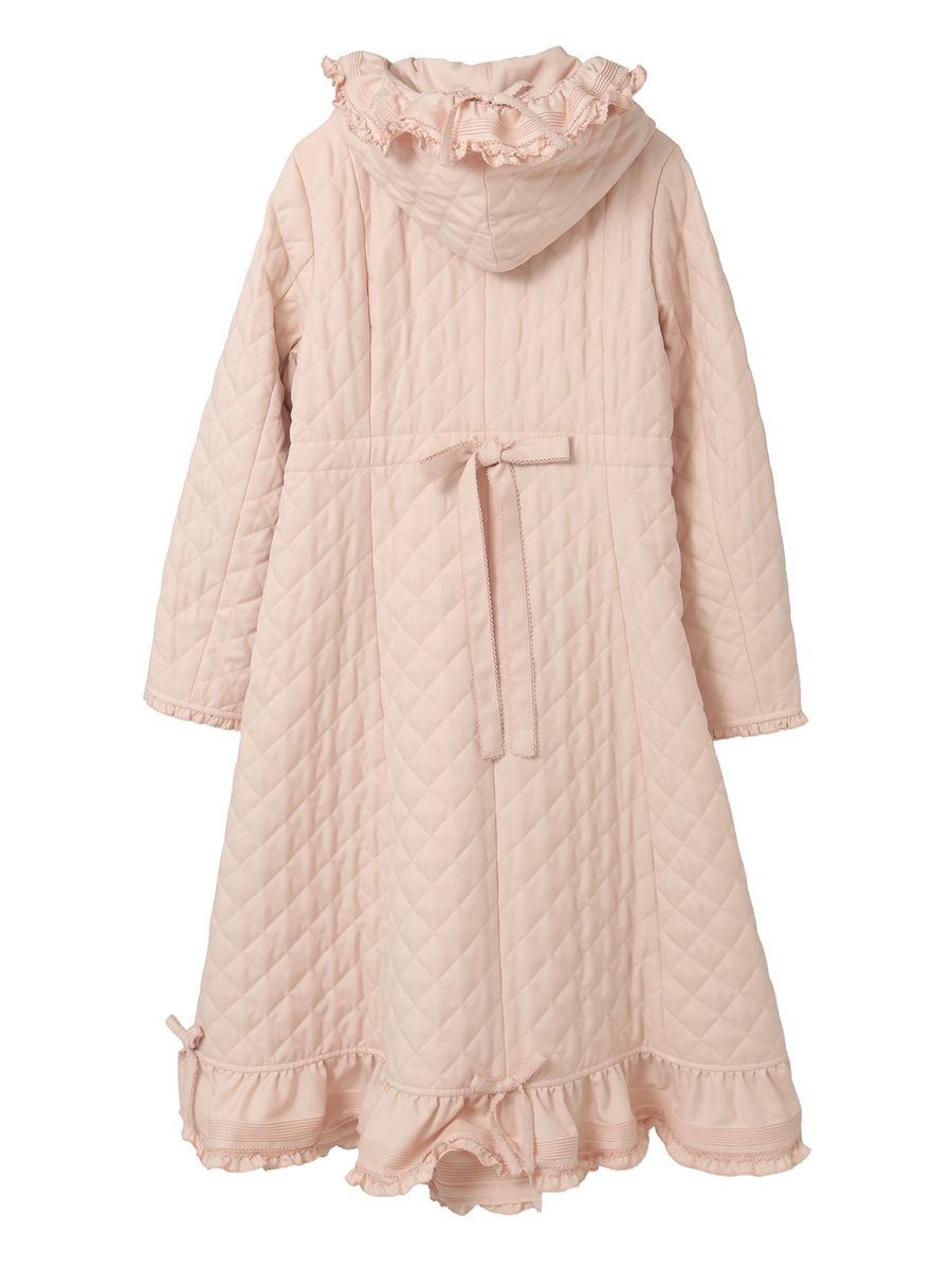 フリルフード付きキルティングロングコート 詳細画像 ピンク 2