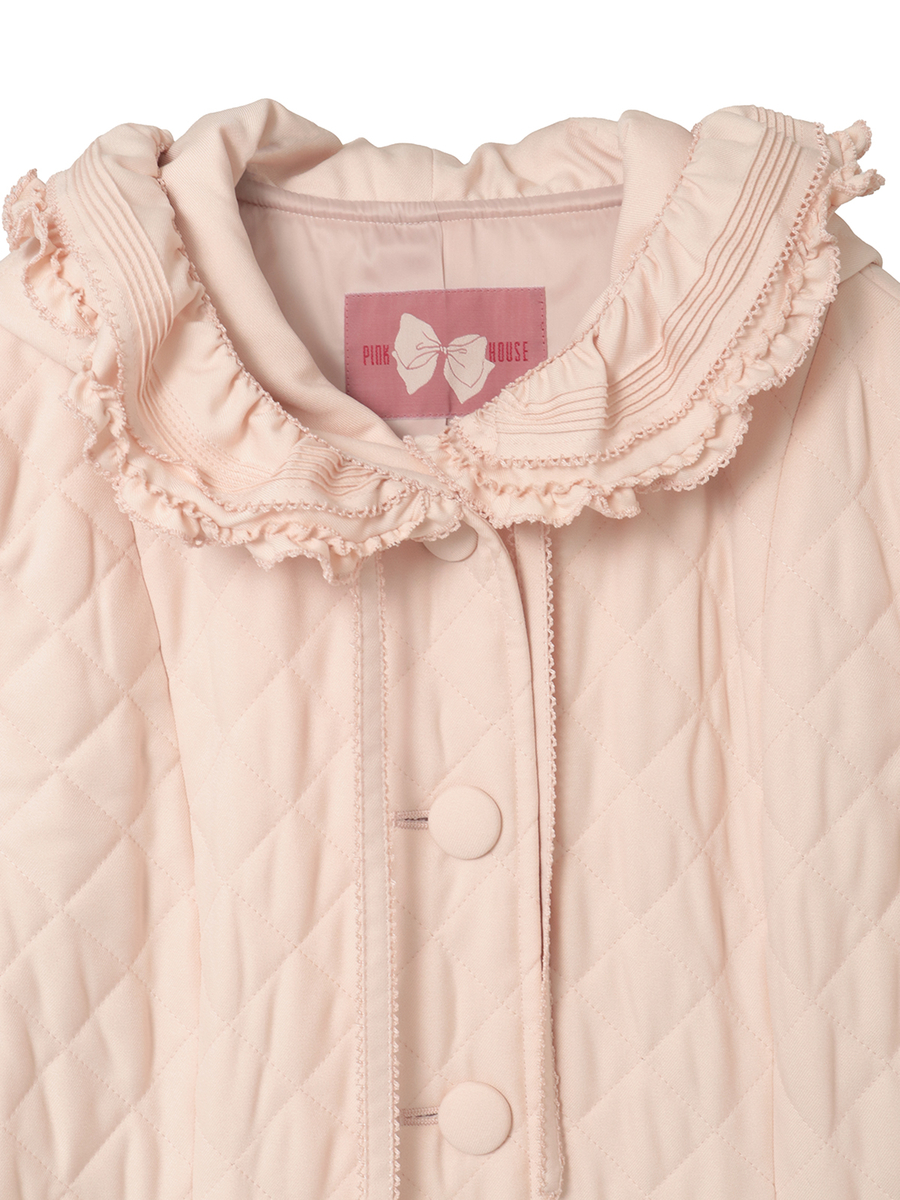 フリルフード付きキルティングロングコート 詳細画像 ピンク 3