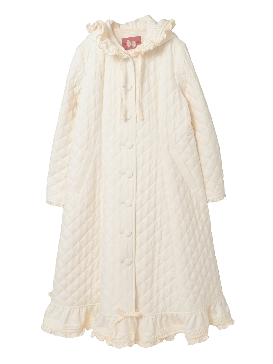 フリルフード付きキルティングロングコート 詳細画像 アイボリー 1