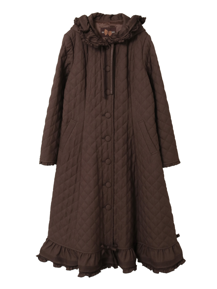 フリルフード付きキルティングロングコート 詳細画像 コゲチャ 1