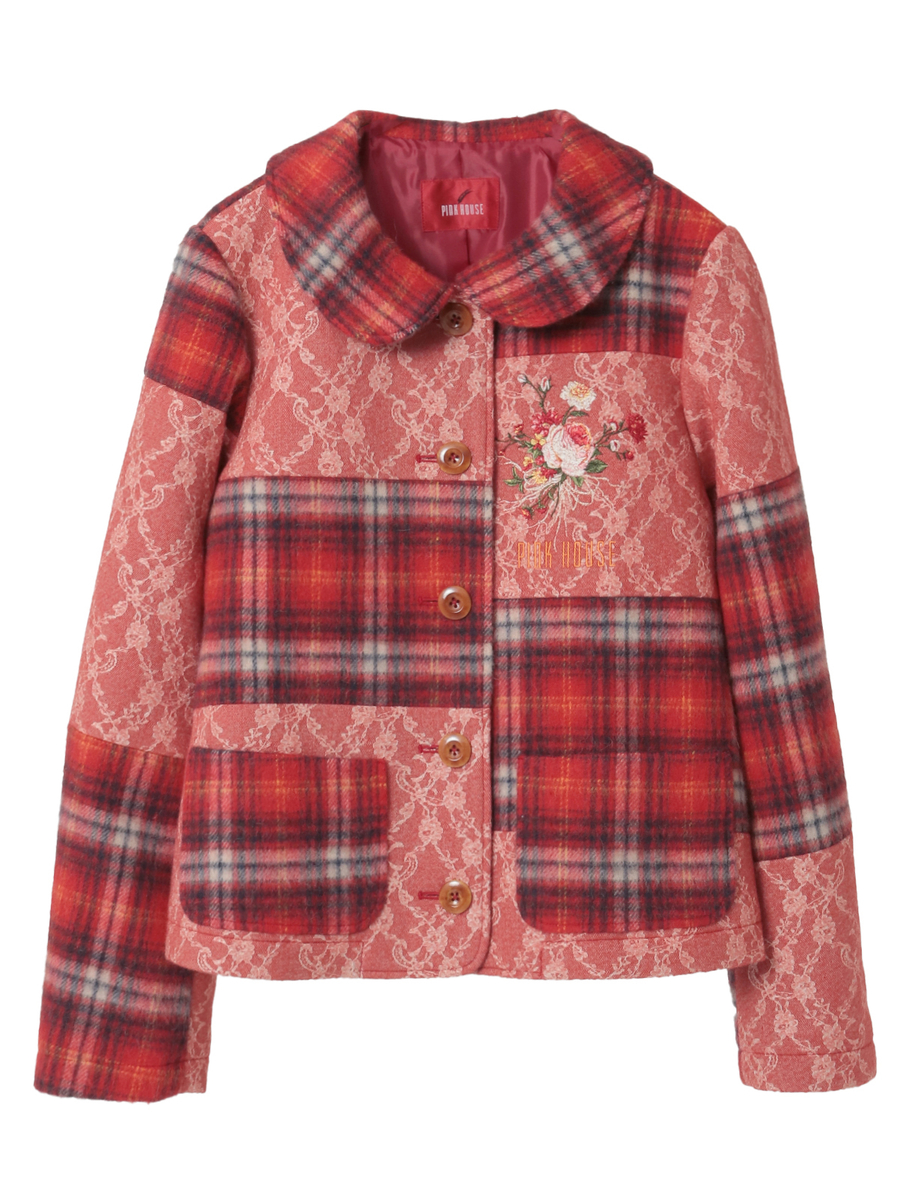 ニードルパンチ×シャギーチェックジャケット 詳細画像 アカ 1