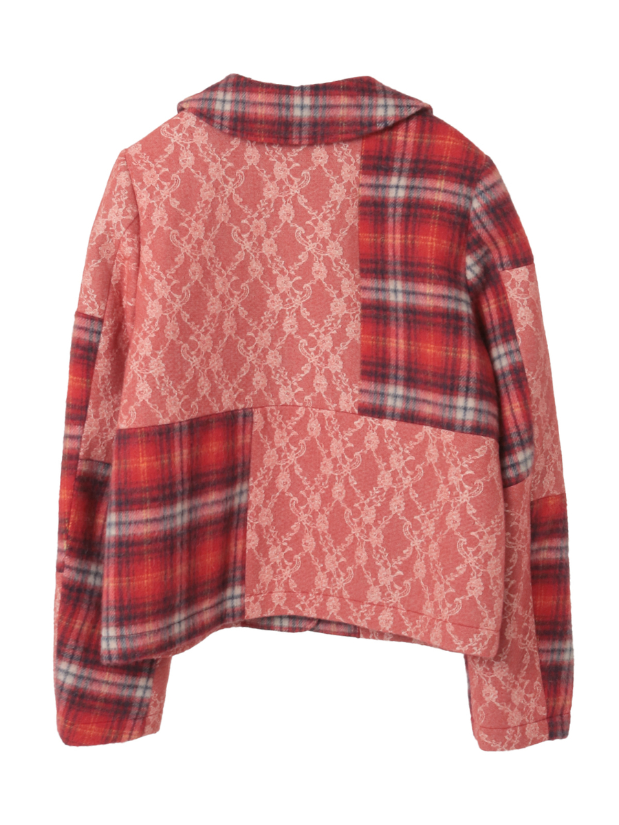 ニードルパンチ×シャギーチェックジャケット 詳細画像 アカ 2