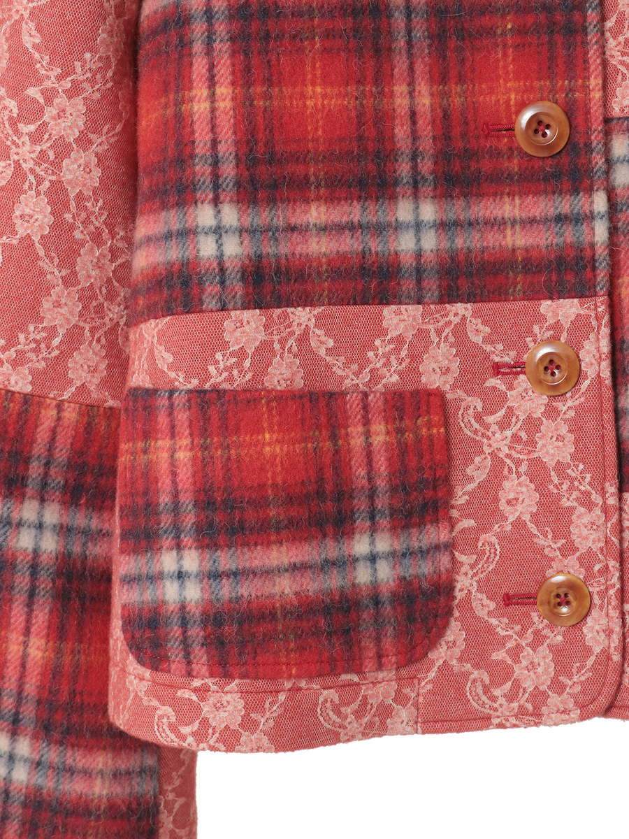 ニードルパンチ×シャギーチェックジャケット 詳細画像 アカ 5