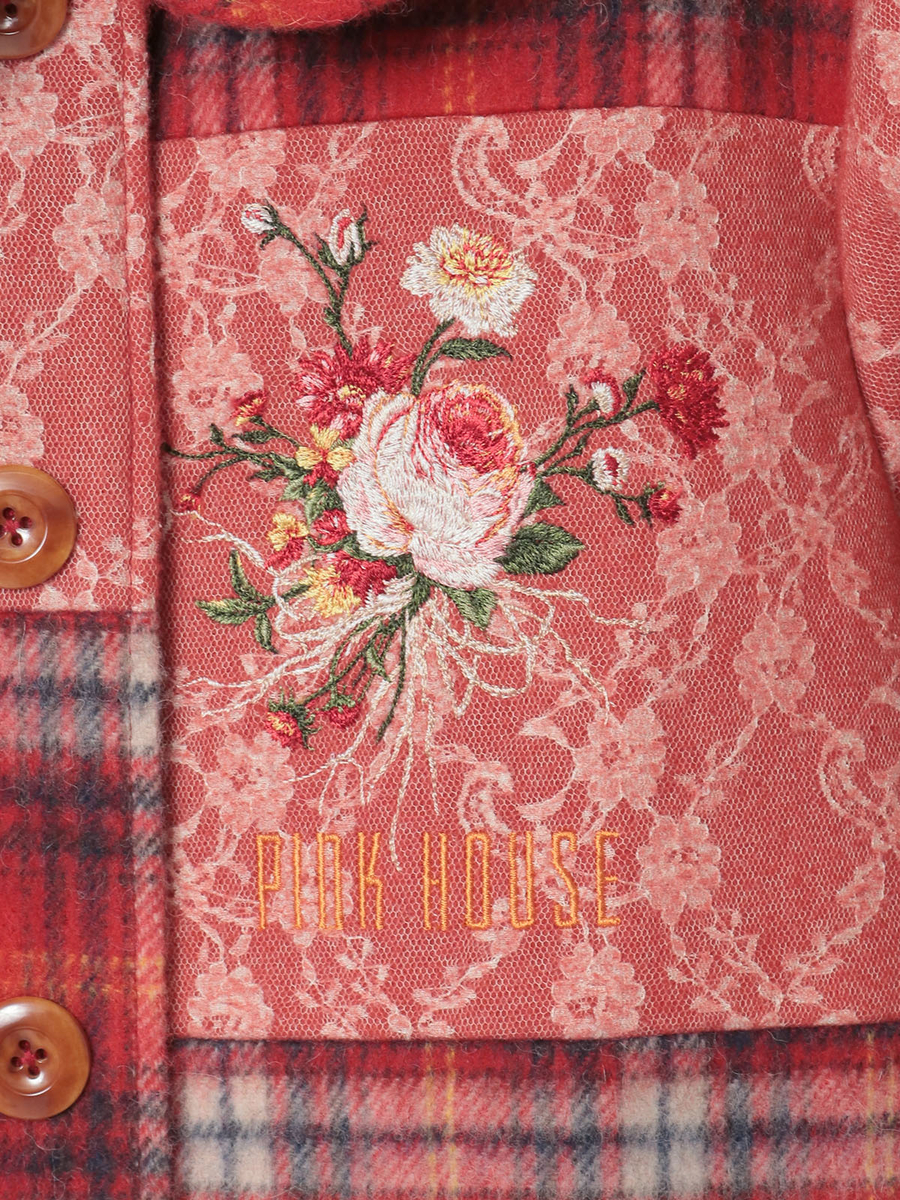 ニードルパンチ×シャギーチェックジャケット 詳細画像 アカ 7