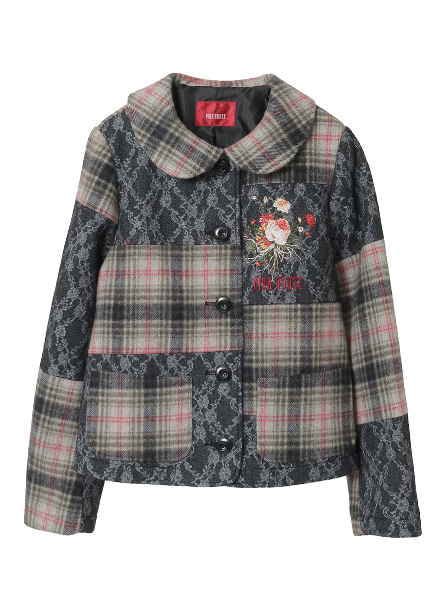 ニードルパンチ×シャギーチェックジャケット 詳細画像 クロ 1