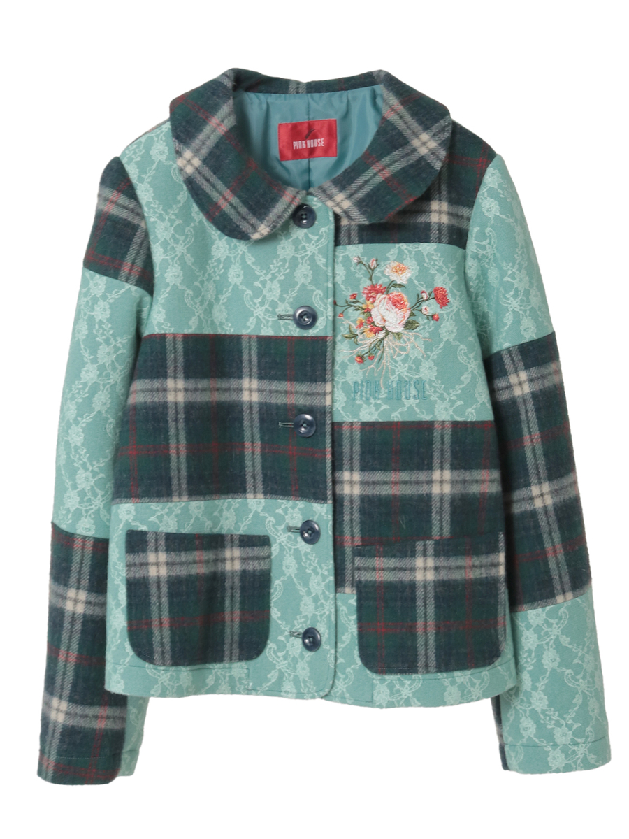 ニードルパンチ×シャギーチェックジャケット 詳細画像 ブルーグレー 1