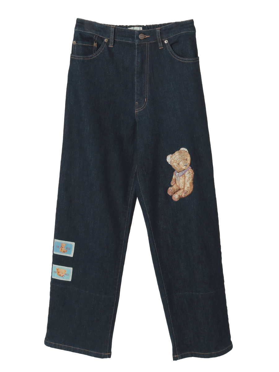 テディベア刺繍デニムパンツ 詳細画像 ブルー 1
