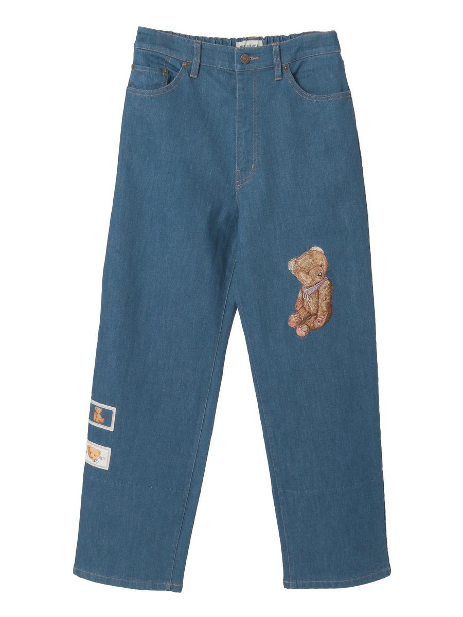 テディベア刺繍デニムパンツ 詳細画像 ブルー 1