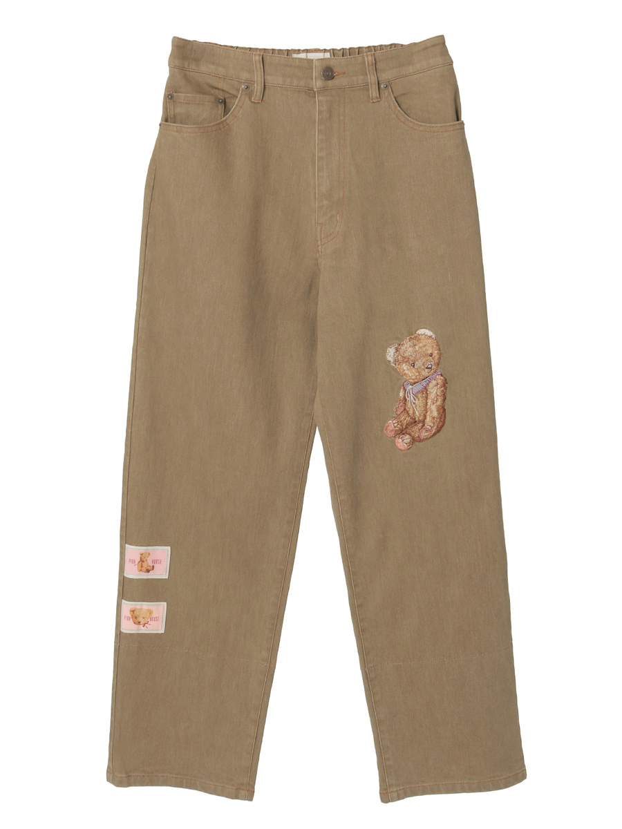 テディベア刺繍デニムパンツ 詳細画像 カーキ 1