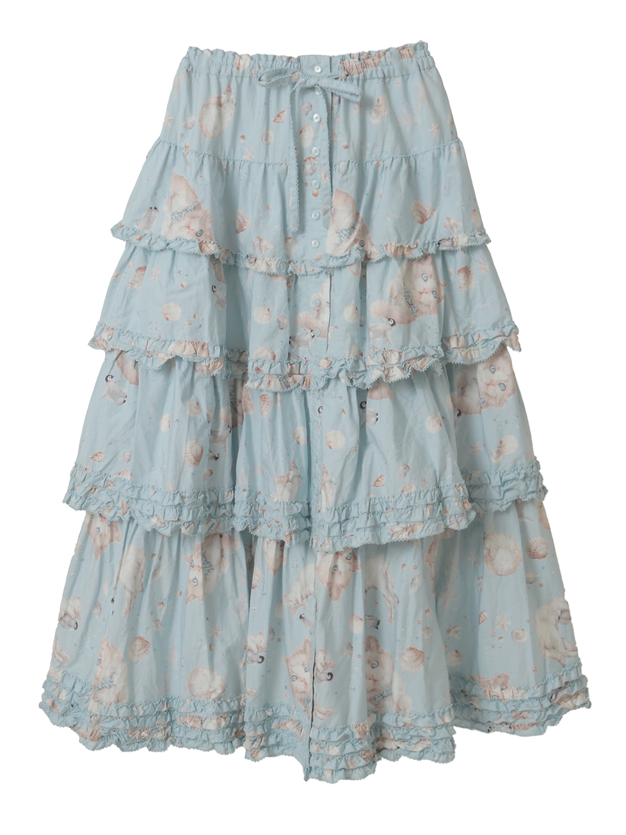 さざ波とねこプリントスカート 詳細画像 ミズイロ 1