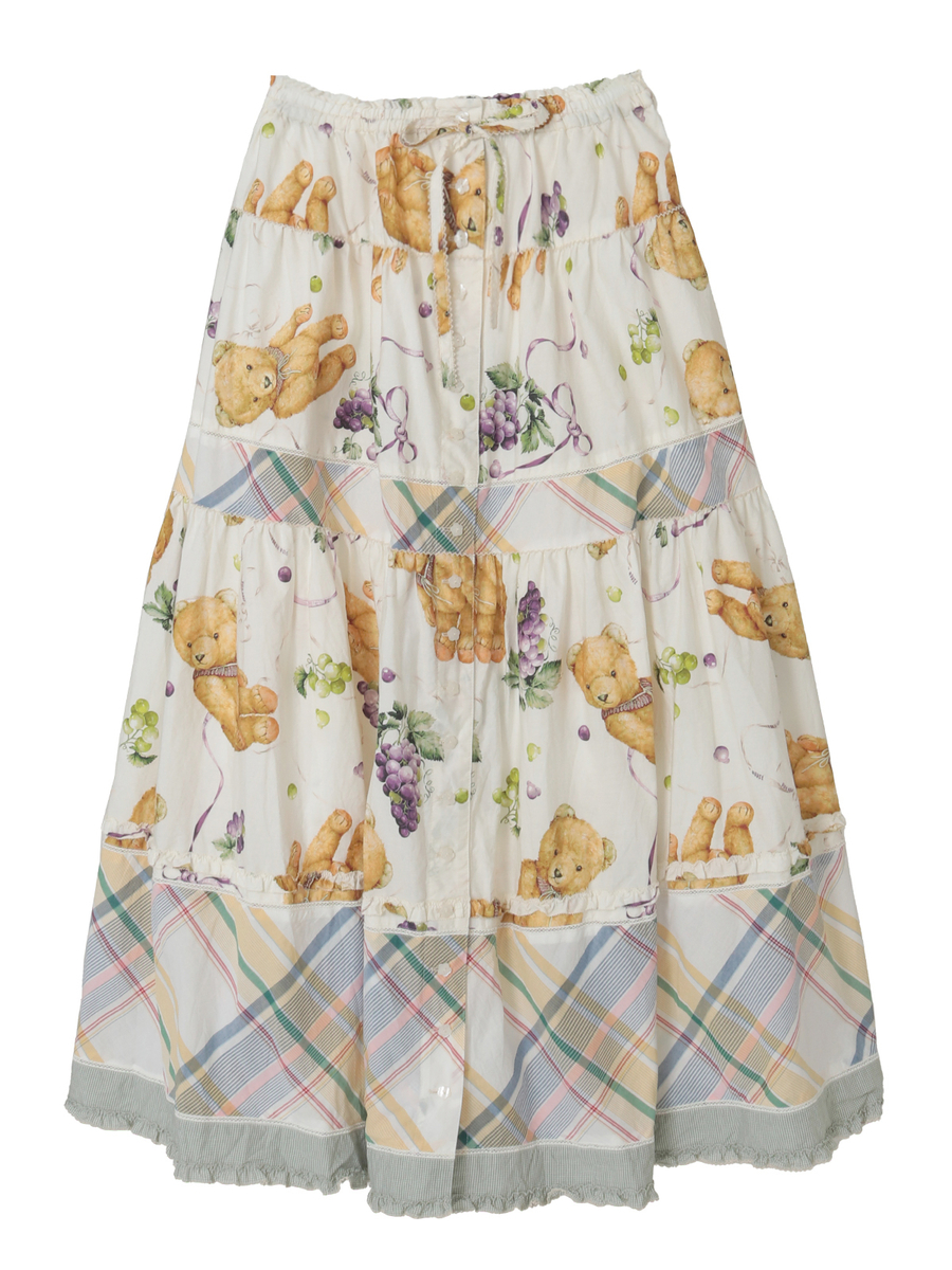 くま葡萄プリントパッチワークスカート 詳細画像 アカ 1