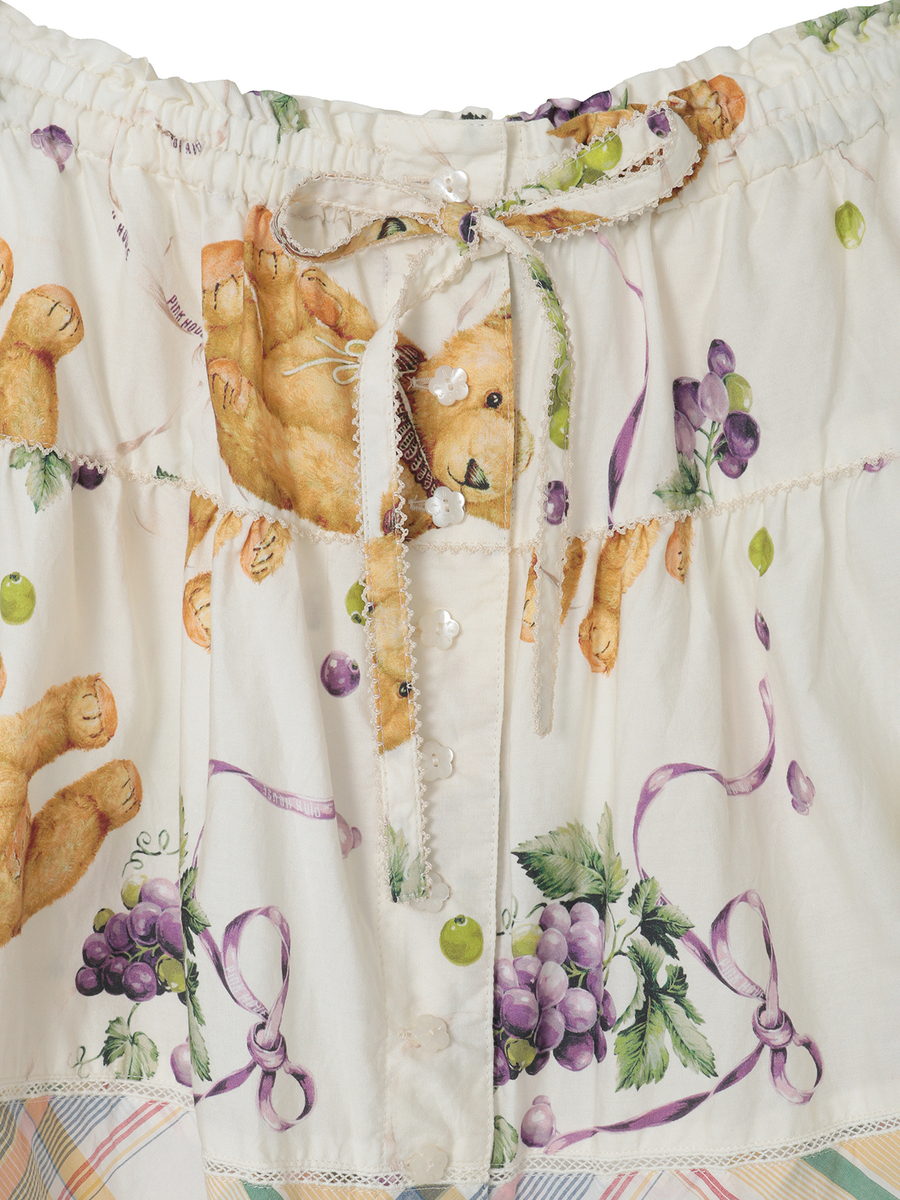 くま葡萄プリントパッチワークスカート 詳細画像 アカ 3