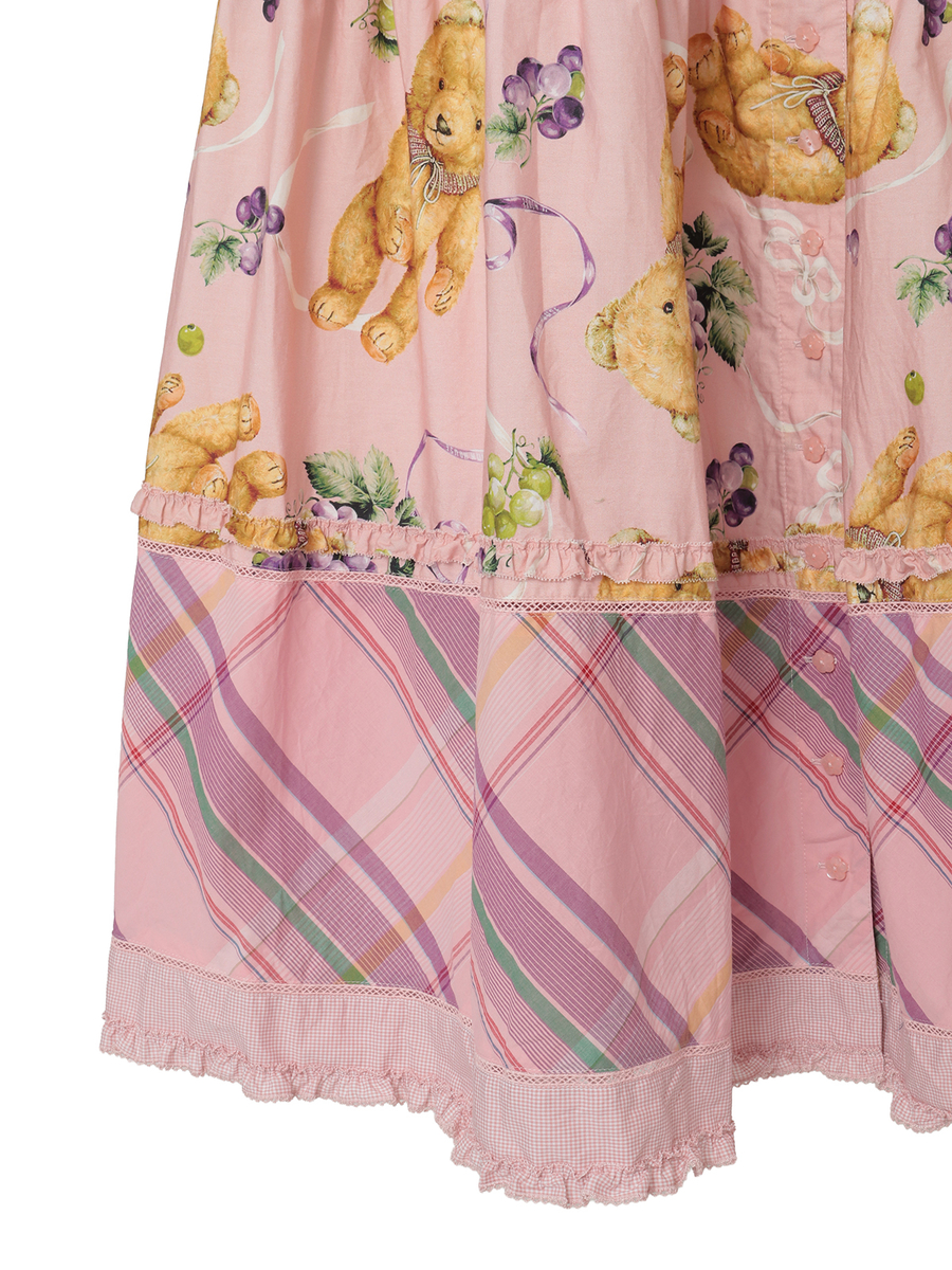 くま葡萄プリントパッチワークスカート 詳細画像 アカ 8