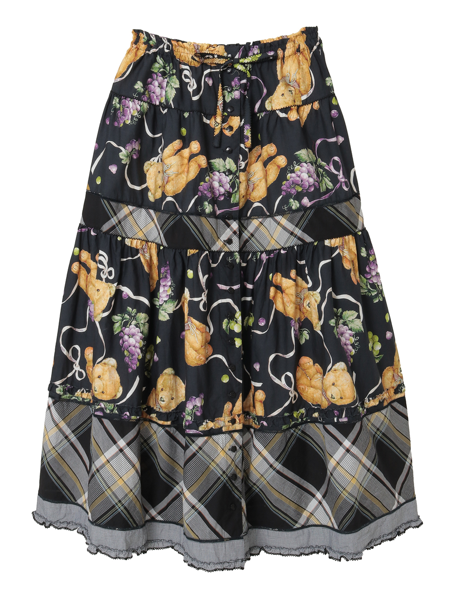 くま葡萄プリントパッチワークスカート 詳細画像 クロ 1