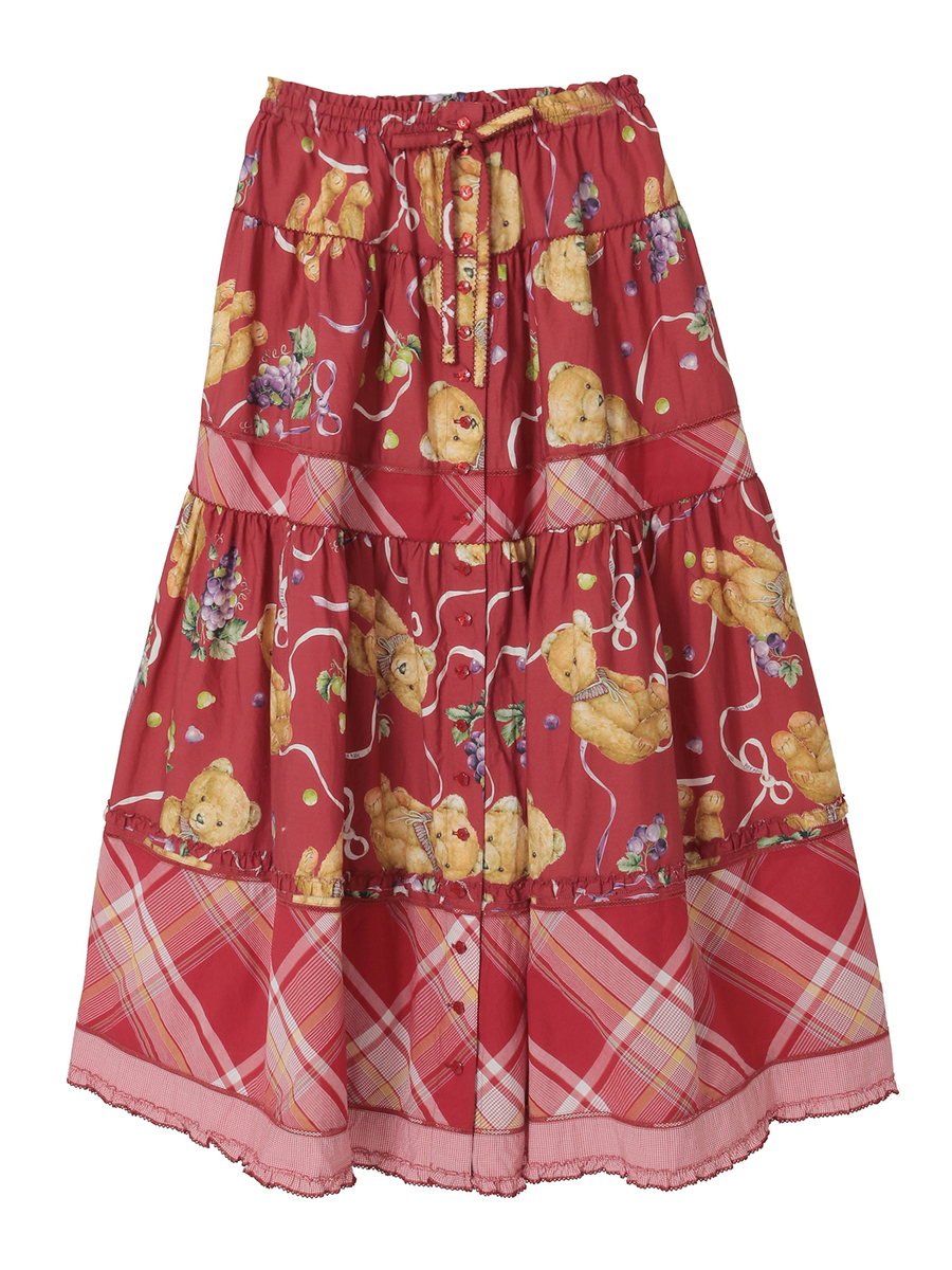 くま葡萄プリントパッチワークスカート 詳細画像 アカ 1