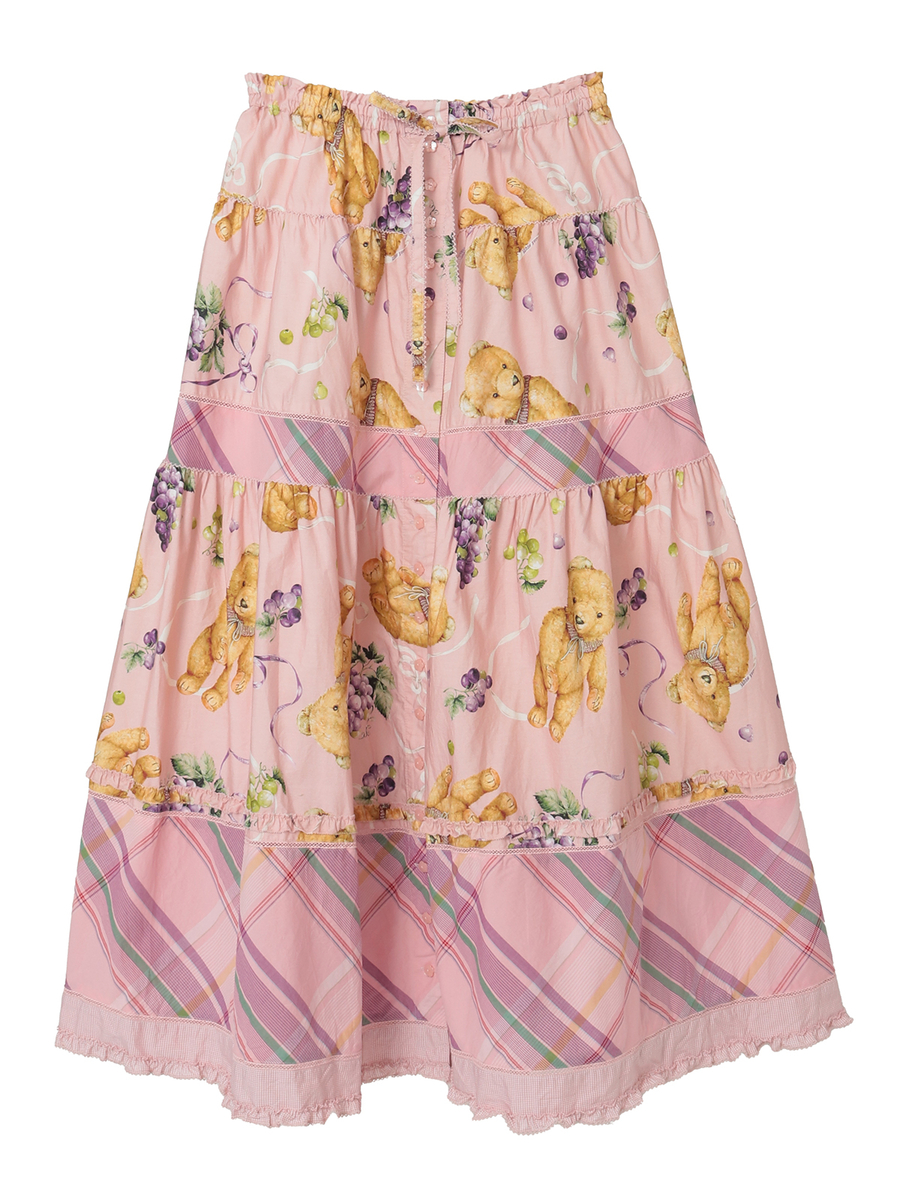 くま葡萄プリントパッチワークスカート 詳細画像 ピンク 1