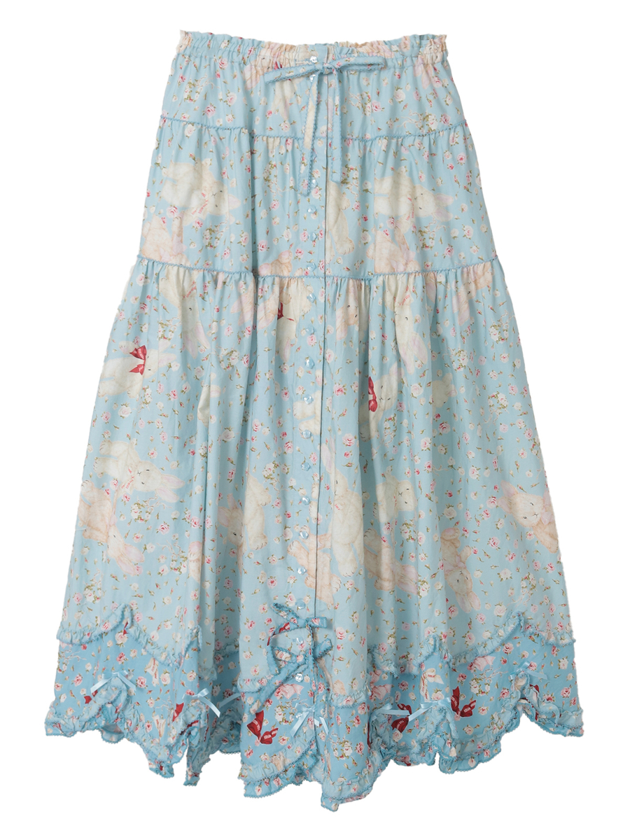 バラ園うさぎプリントスカート 詳細画像 ソライロ 1