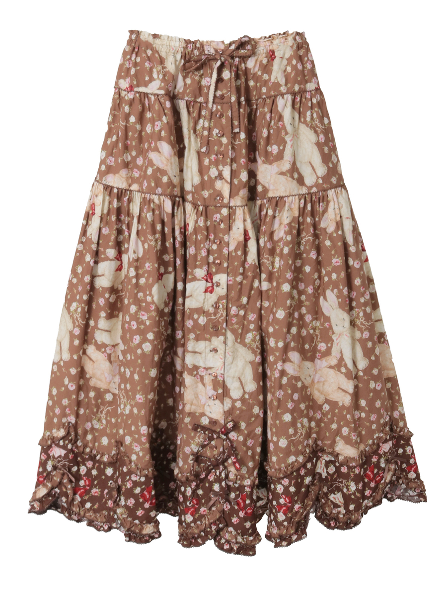 バラ園うさぎプリントスカート 詳細画像 ショコラ 1