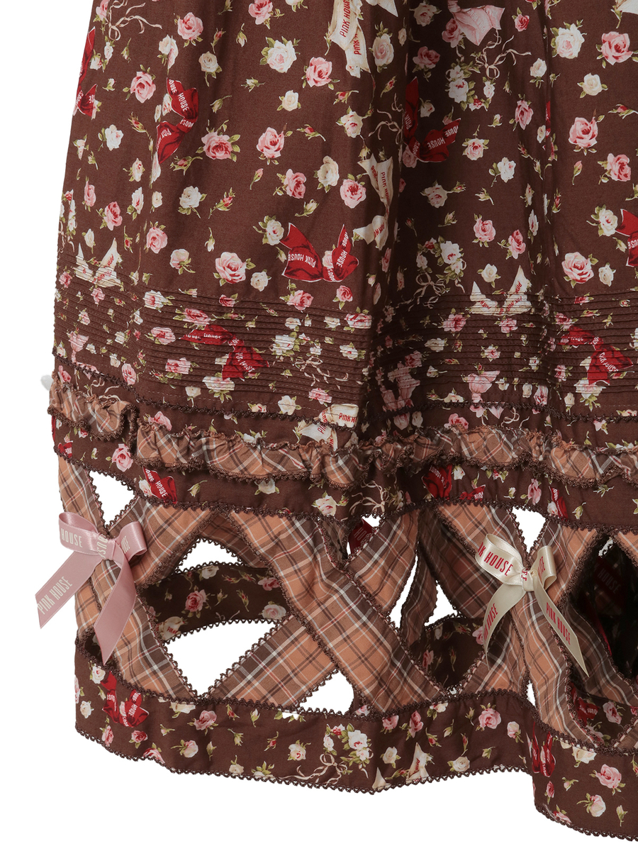 バラとリボンプリントパッチワーク吊りスカート 詳細画像 ハッカ 10